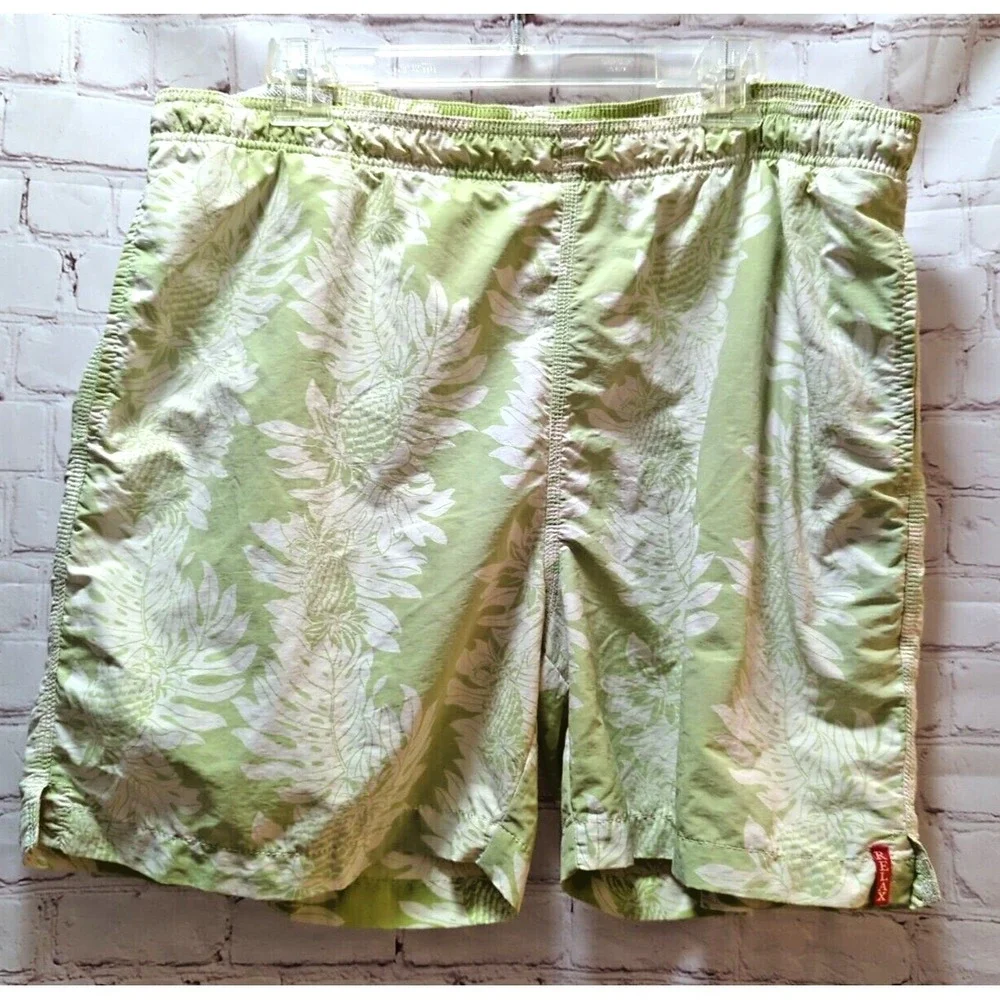 Tommy Bahama Relax Swim Trunks shorts L Green white pineapples Lined suit